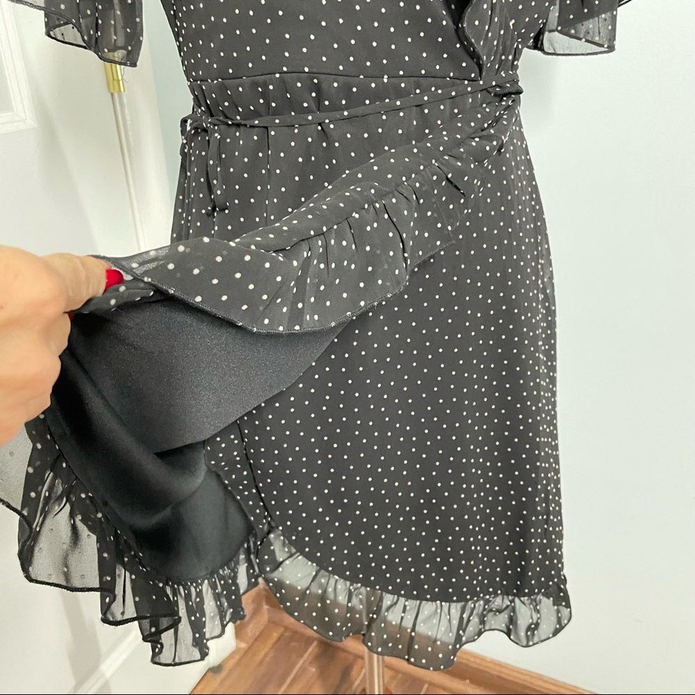 Sophronia Black Polka-Dot Wrap Dress size M - Picture 8 of 9